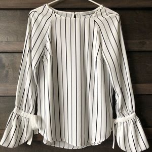 Stripped Blouse, X-Small, Bell-Shaped Sleeves